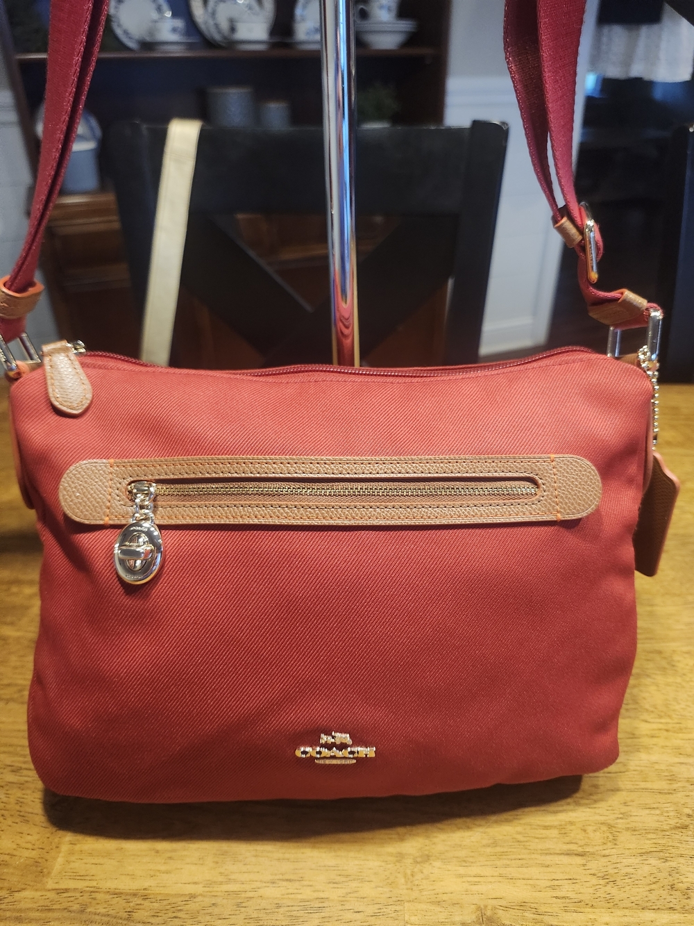 Coach Red Crossbody Bag with Tan Trim and Gold Hardware